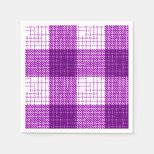 パープルとホワイトのボールドチェック柄デザイン スタンダードカクテルナプキン (正面)