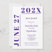 パープルとホワイトの卒業パーティー 招待状 (正面)