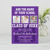 パープルとホワイトの学生アスリート卒業パーティー 招待状 (スタンド正面)