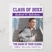 パープルとホワイトの学生アスリート卒業パーティー 招待状 (裏面)