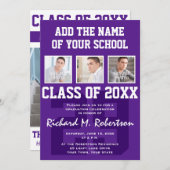 パープルとホワイトの学生アスリート卒業パーティー 招待状 (正面/裏面)