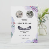 パープルとホワイトの水彩画 ウェディング招待状 招待状 (スタンド正面)