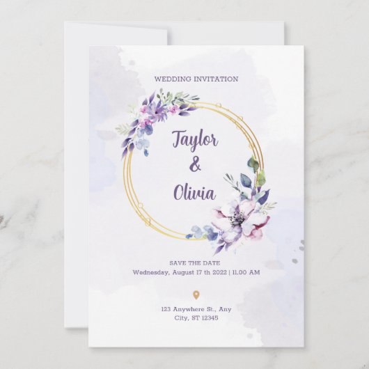 パープルとホワイトミニマル結婚リスト 招待状 (正面)