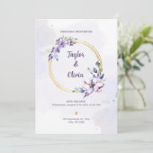 パープルとホワイトミニマル結婚リスト 招待状 (スタンド正面)