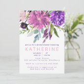 パープルとマウーブの水色フローラブライダルシャワー 招待状 (スタンド正面)