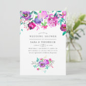 パープルとミントフローラウェディングシャワー招待 招待状 (スタンド正面)