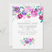 パープルとミントフローラ婚約パーティ招待 招待状 (正面)