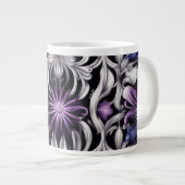 パープルとライトパープルの花の抽象芸術 ジャンボコーヒーマグカップ (正面右)