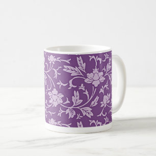 パープルとラベンダーの花柄 コーヒーマグカップ
