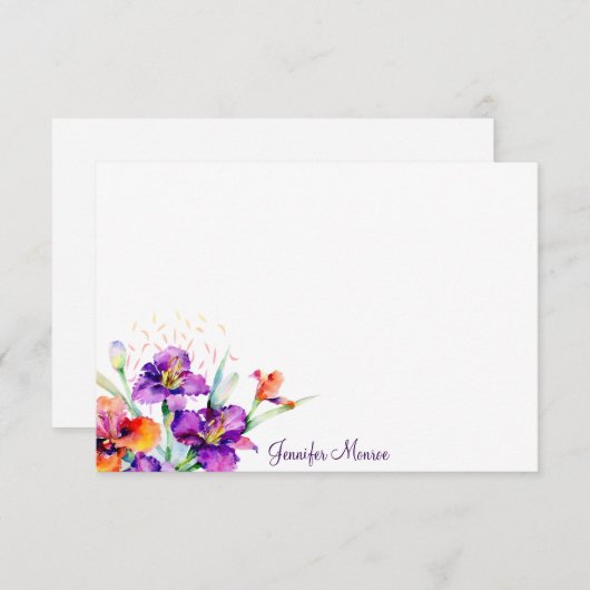 パープルとレッドの Iris カスタマイズ ノートカード (正面/裏面)