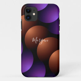 パープルとローズゴールドの半円に白の筆記体で名前 iPhone 11 ケース