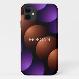 パープルとローズゴールドの半円、ホワイトの名前 iPhone 11 ケース