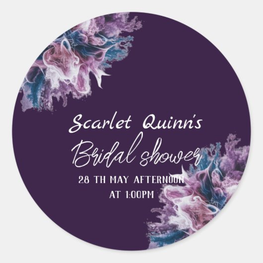 パープルと白の色が 爆発する ブライダルシャワー ラウンドシール (正面)