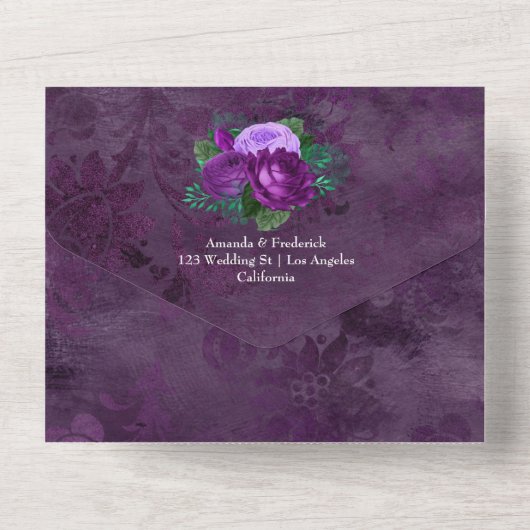 パープルと薄紫結婚のフローラが一斉に出現 オールインワン招待状 (裏面)