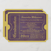 パープルと金ゴールドの卒業チケット招待状 招待状 (正面/裏面)