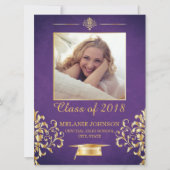パープルと金ゴールドの卒業招待状 招待状 (正面)