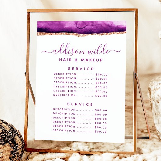 パープルと金ゴールドの水彩サービス価格メニュー メニュー