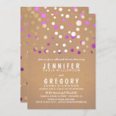 パープルと金ゴールドの紙吹雪エレガントリハーサルディナー 招待状 (正面/裏面)