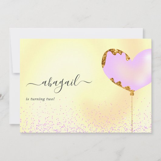 パープルと金ゴールドの誕生日パーティーの招待 招待状 (正面)