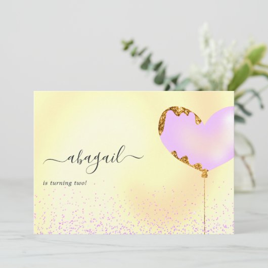 パープルと金ゴールドの誕生日パーティーの招待 招待状 (スタンド正面)