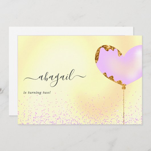 パープルと金ゴールドの誕生日パーティーの招待 招待状 (正面/裏面)