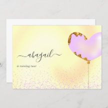 パープルと金ゴールドの誕生日パーティーの招待