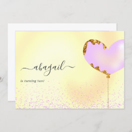 パープルと金ゴールドの誕生日パーティーの招待 招待状