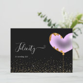 パープルと金ゴールドの誕生日パーティーの招待 招待状 (スタンド正面)