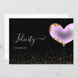 パープルと金ゴールドの誕生日パーティーの招待 招待状