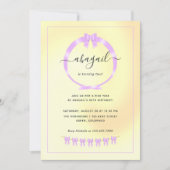 パープルと金ゴールドの誕生日パーティーの招待 招待状 (正面)