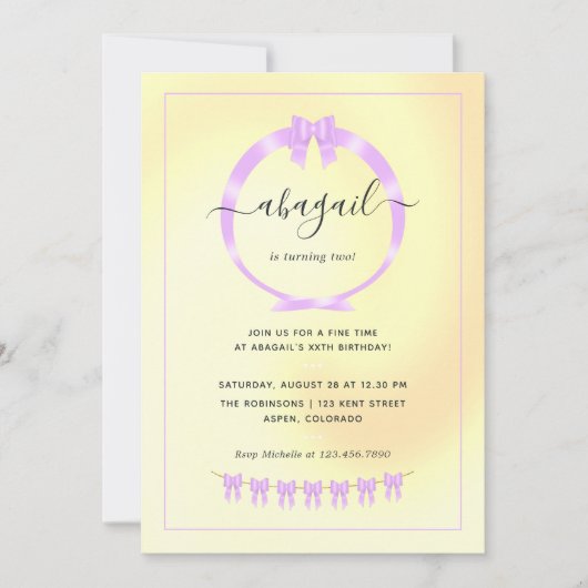 パープルと金ゴールドの誕生日パーティーの招待 招待状 (正面)