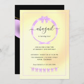 パープルと金ゴールドの誕生日パーティーの招待 招待状 (正面/裏面)