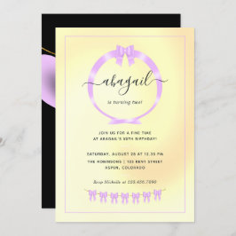 パープルと金ゴールドの誕生日パーティーの招待 招待状
