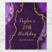 パープルと金ゴールドアガテマーブル誕生日 ワインラベル (シングルラベル)