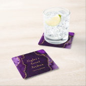 パープルと金ゴールドアガテマーブルSweet sixteen スクエアペーパーコースター (インサイチュ)