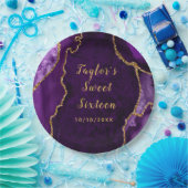 パープルと金ゴールドアガテマーブルSweet sixteen ペーパープレート (パーティー)