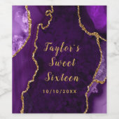 パープルと金ゴールドアガテマーブルSweet sixteen ワインラベル (シングルラベル)