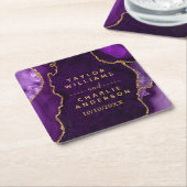 パープルと金ゴールドアゲート大理石結婚の スクエアペーパーコースター (アングル)