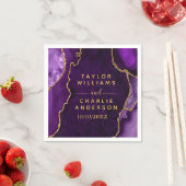 パープルと金ゴールドアゲート大理石結婚の スタンダードカクテルナプキン (インサイチュ)