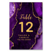 パープルと金ゴールドアゲート大理石結婚の テーブルナンバー (裏面)