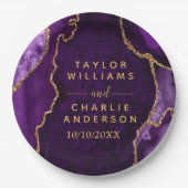 パープルと金ゴールドアゲート大理石結婚の ペーパープレート (正面)