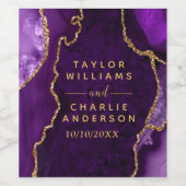 パープルと金ゴールドアゲート大理石結婚の ワインラベル (シングルラベル)