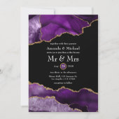 パープルと金ゴールドアゲート結婚式招待状 招待状 (正面)