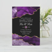 パープルと金ゴールドアゲート結婚式招待状 招待状 (スタンド正面)