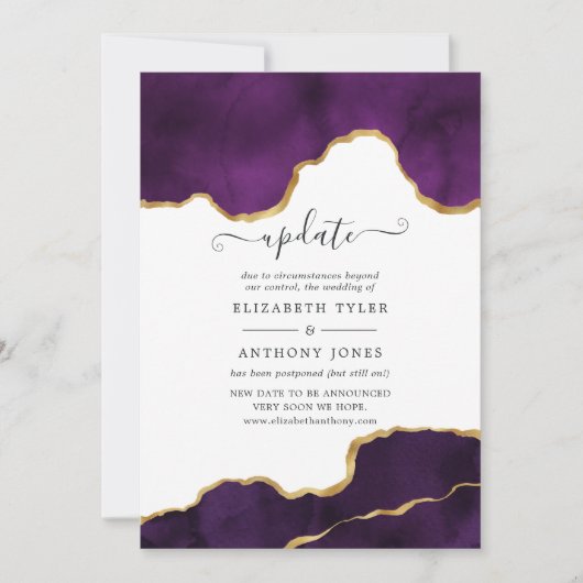 パープルと金ゴールドアゲ結婚ートの更新 招待状 (正面)