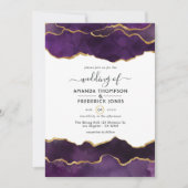 パープルと金ゴールドアゲ結婚ートの更新 招待状 (正面)