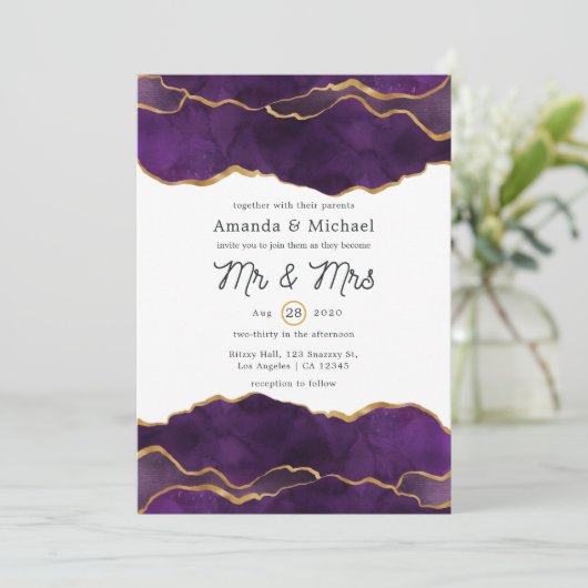 パープルと金ゴールドアゲ結婚ート 招待状 (スタンド正面)