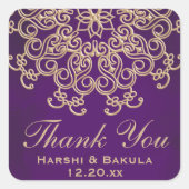パープルと金ゴールドインスパイアインディアンありがとうラベル スクエアシール (正面)