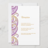 パープルと金ゴールドインディアンペイズリーウェディングレセプション 招待状 (正面)