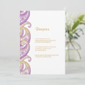 パープルと金ゴールドインディアンペイズリーウェディングレセプション 招待状 (スタンド正面)